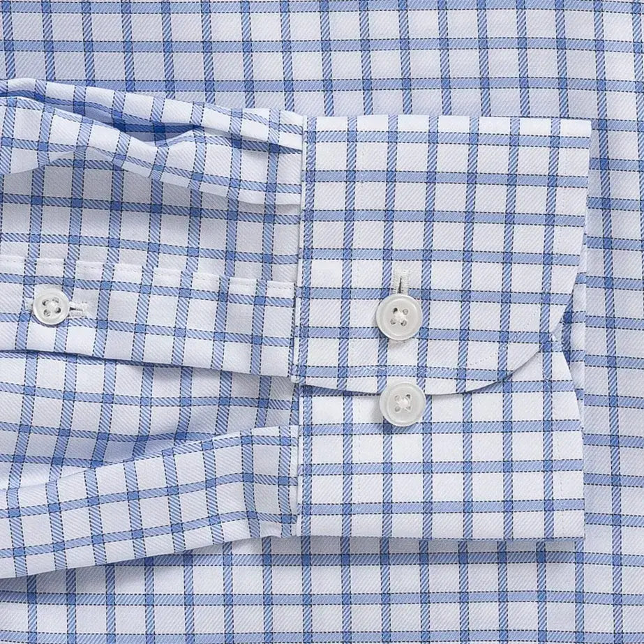 Bateman Comfort Stretch shirt sleeve detail - powder blue fabric with subtle luster
