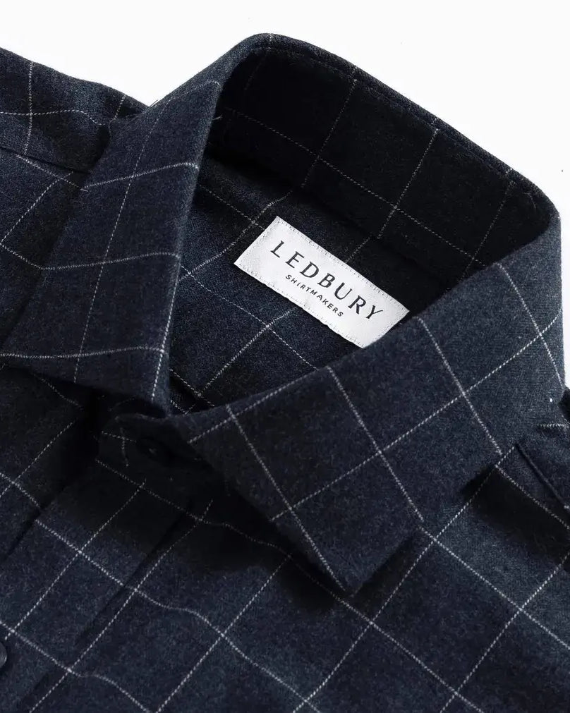 Navy casual shirt collar with windowpane pattern - brushed twill detail