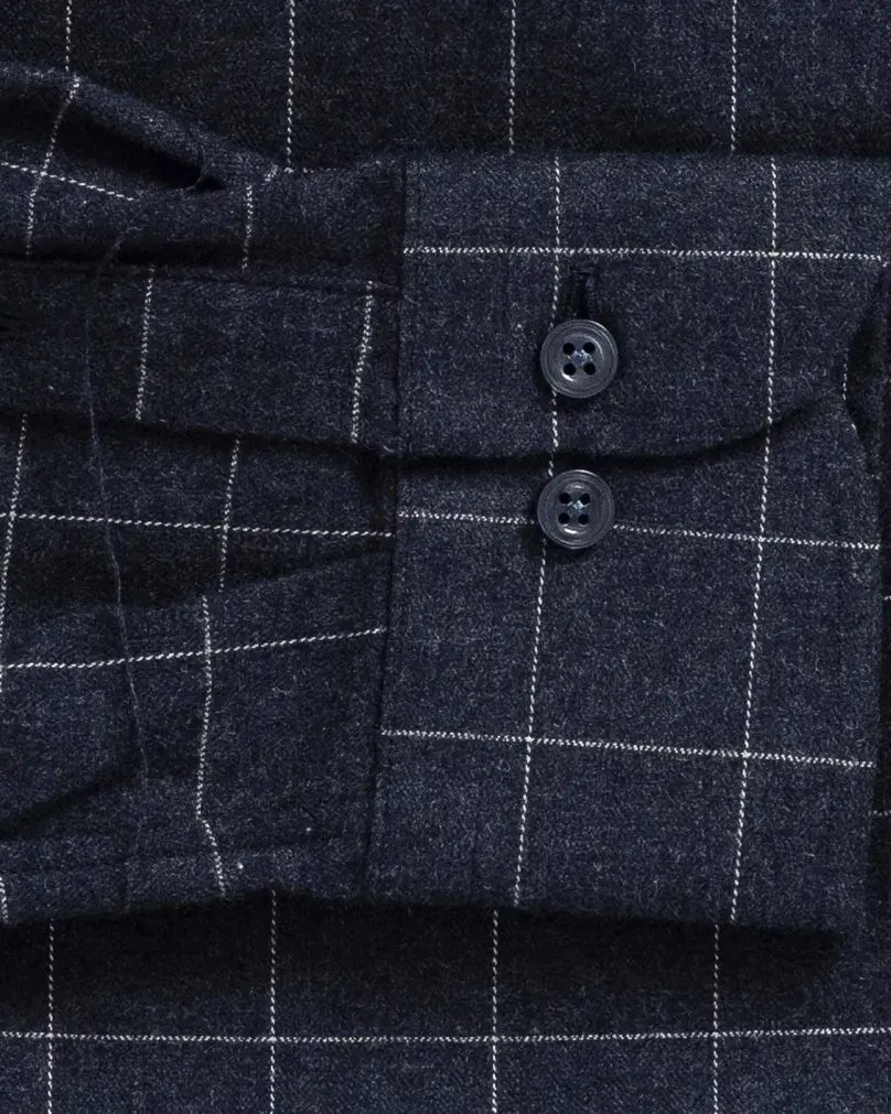 Windowpane check shirt sleeve and cuff - navy brushed twill flannel