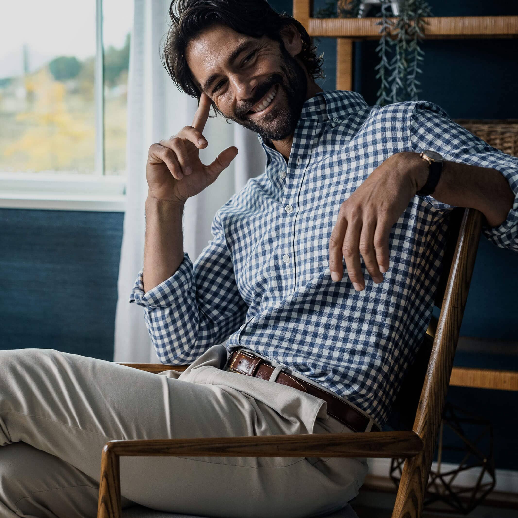 The Smoky Blue Rogers Gingham Custom Shirt Custom Casual Shirt- Ledbury