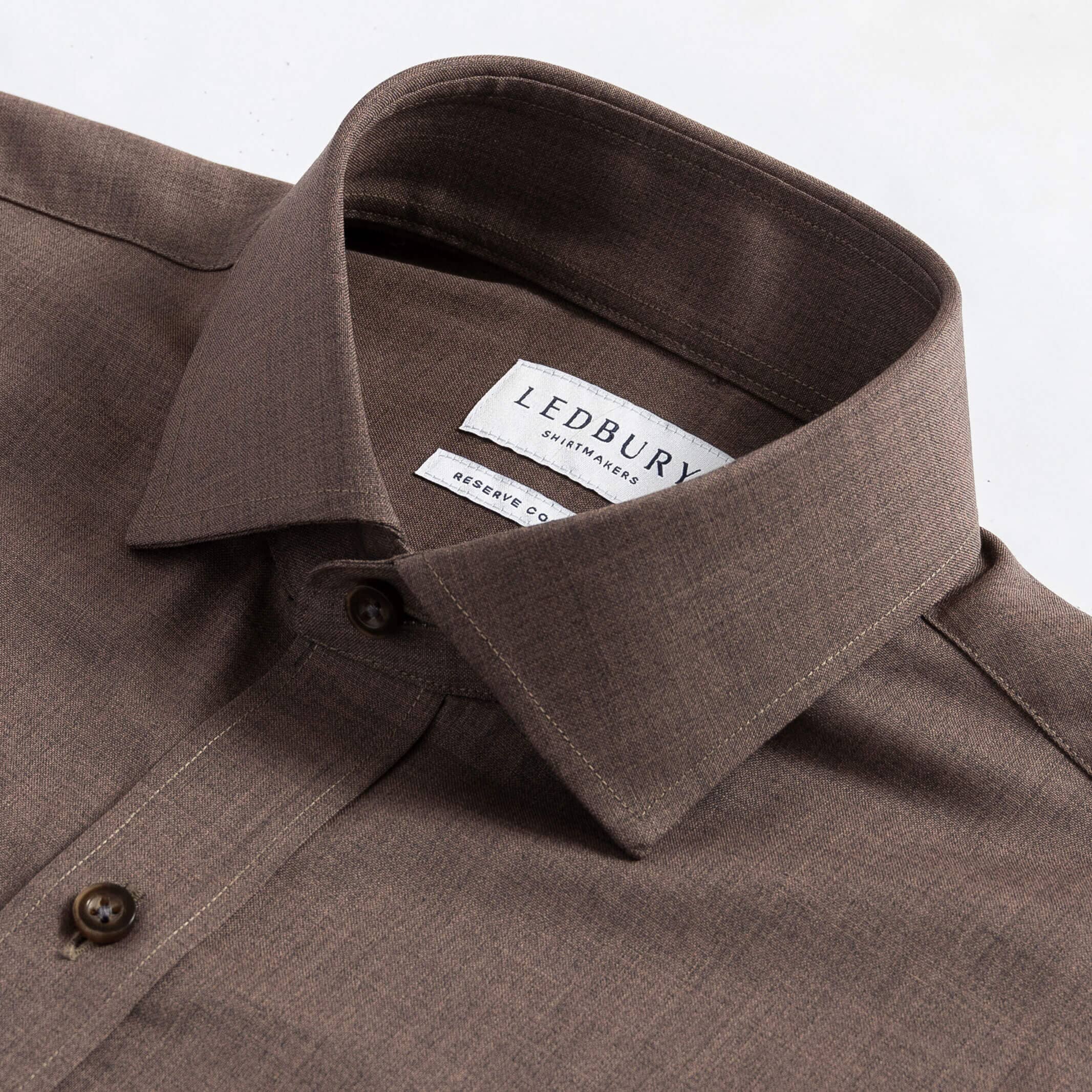 Soft Brown Reda Merino shirt collar detail - breathable odor-resistant wool