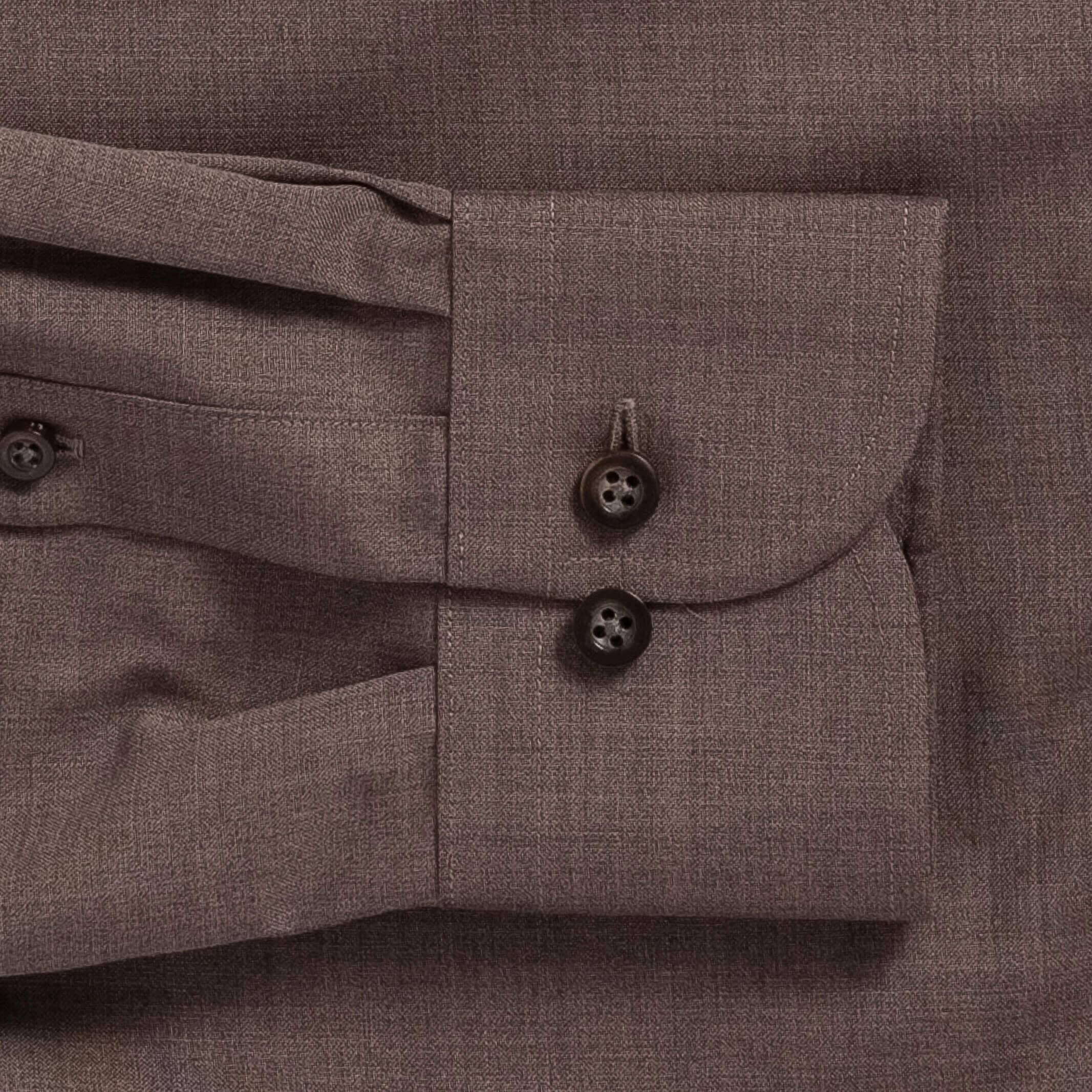 Reda Active Comfort Merino shirt sleeve detail - soft brown with horn buttons