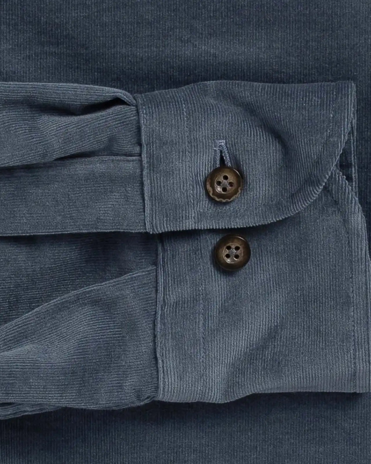 Foxcroft Corduroy shirt sleeve detail - horn brown buttons and midweight cord fabric