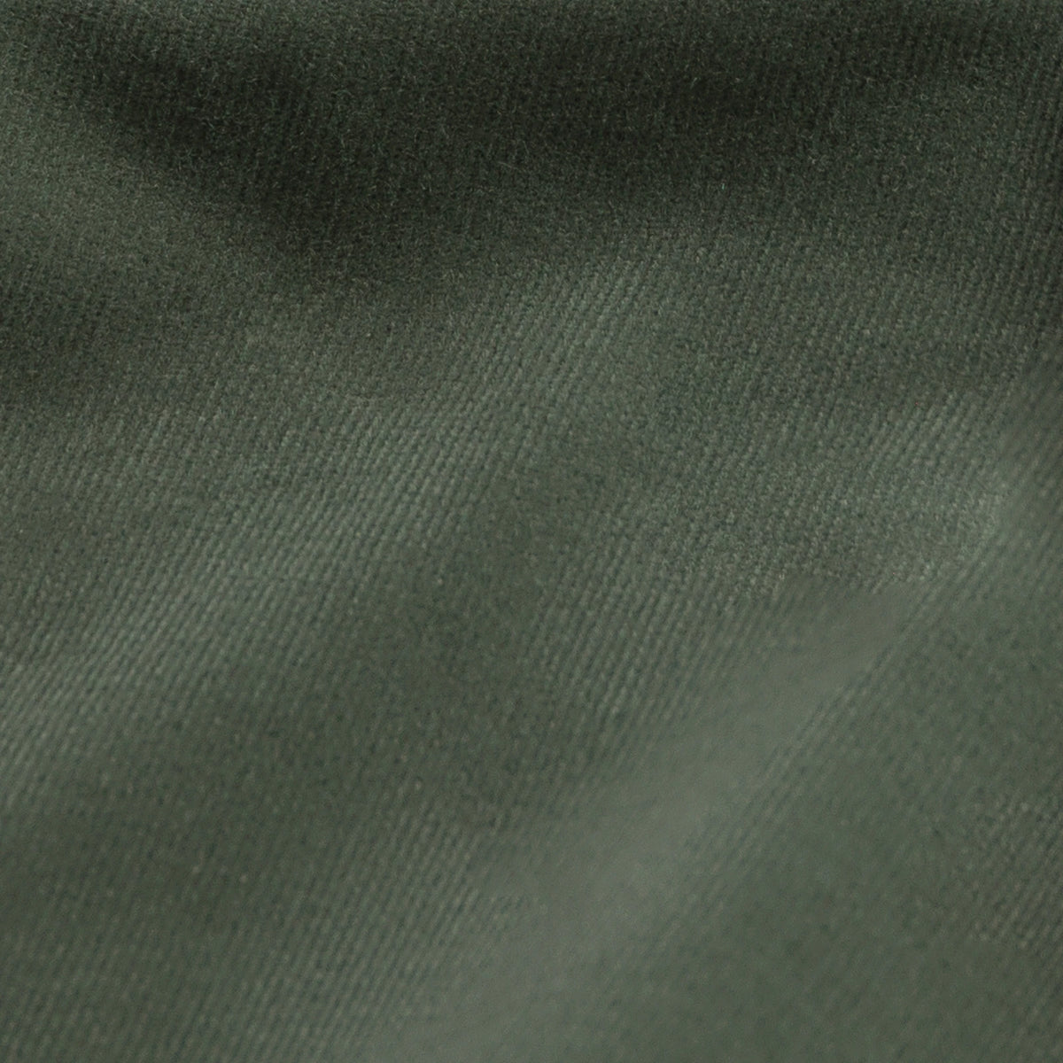 A close-up of dark olive green fabric with a fine ribbed texture and soft folds.