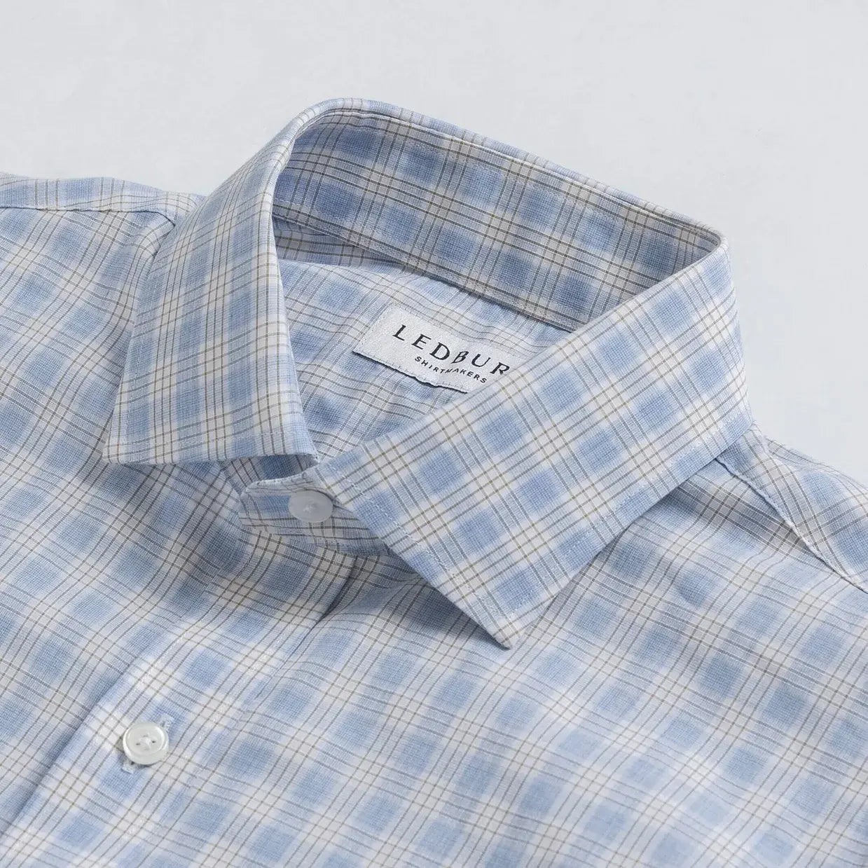 Semi-spread collar detail light blue check shirt - Ledbury Chamlin Quint collar