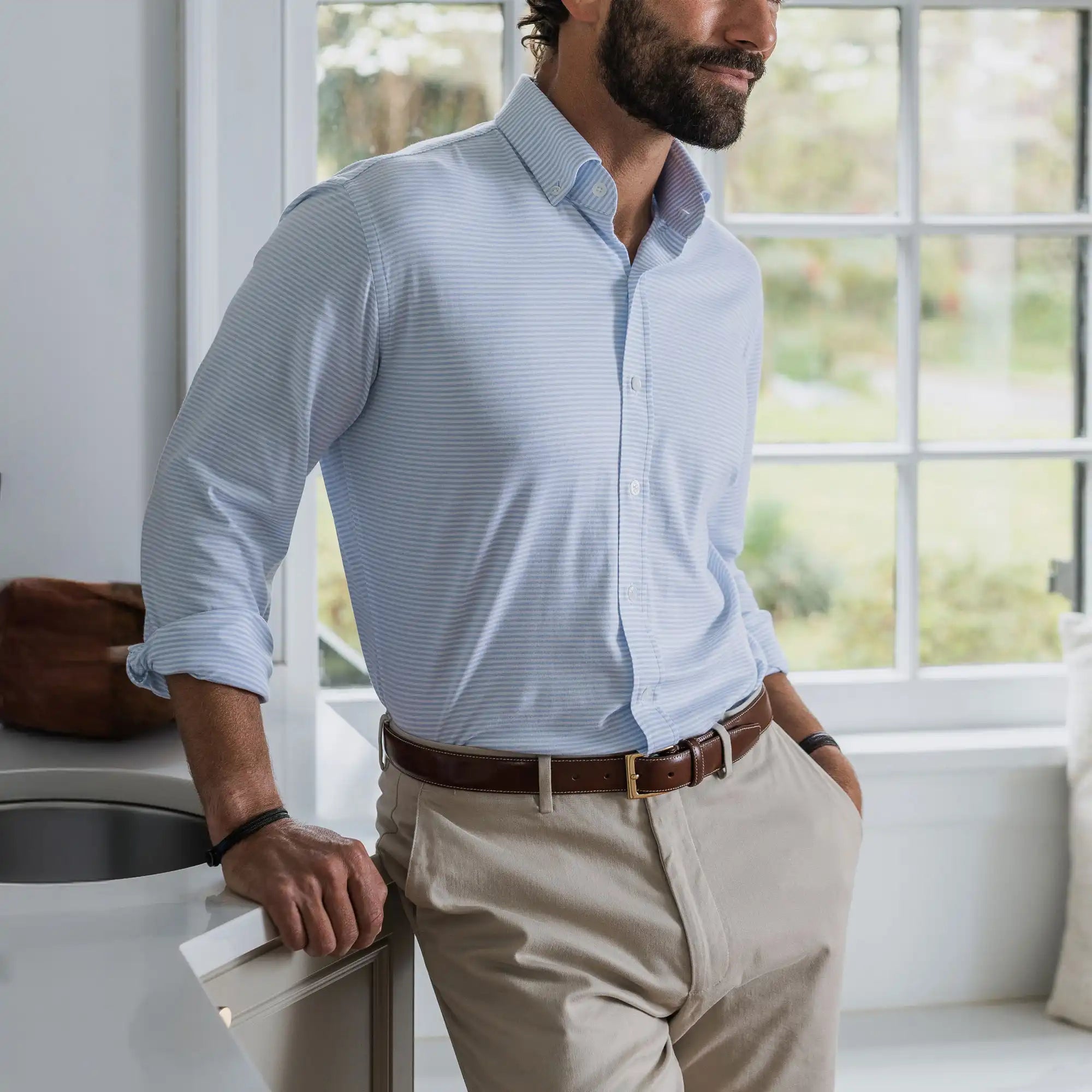 The Blue Chaparral Stripe Knit Custom Shirt Custom Dress Shirt- Ledbury