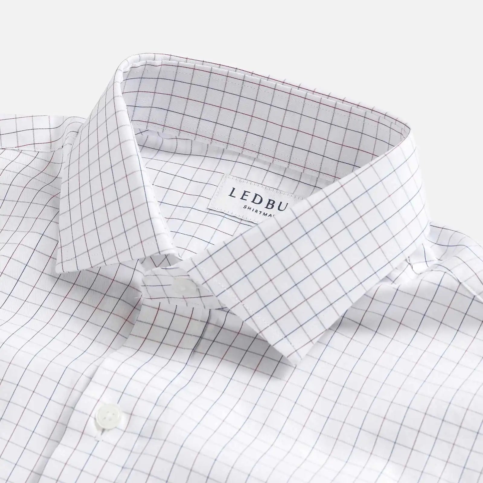 Windowpane pattern dress shirt collar detail - custom fit guaranteed to fit perfectly