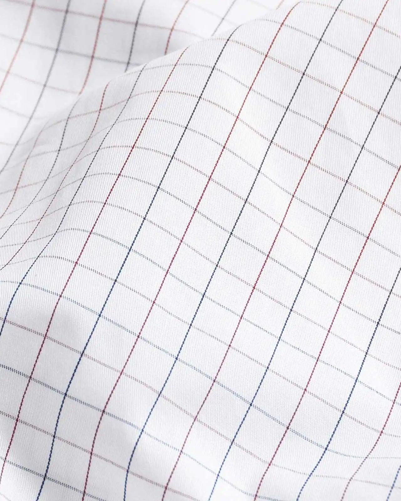 Premium red windowpane twill fabric close-up - luxury dress shirt material