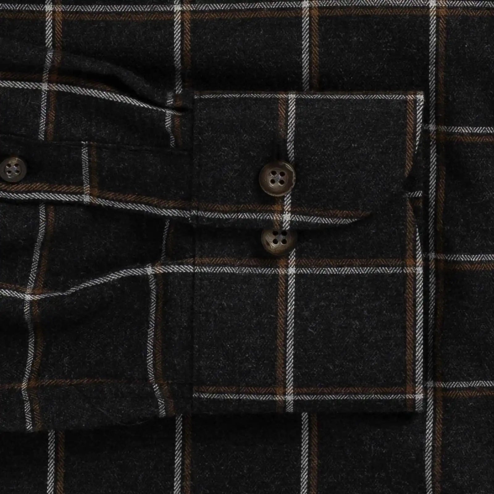 Charcoal flannel shirt collar and button detail - horn brown buttons
