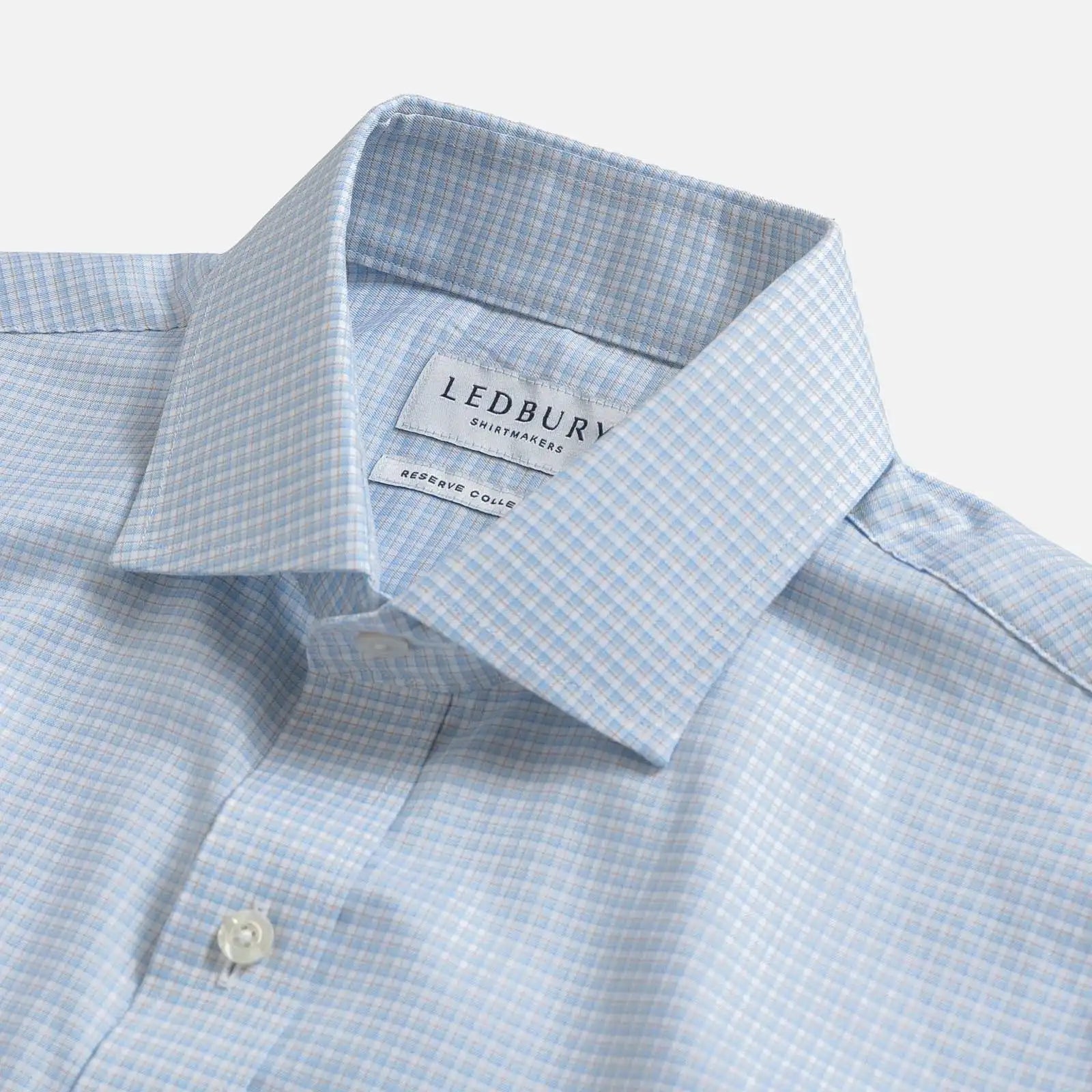 Burrell Twill shirt styled - light blue micro check with refined drape