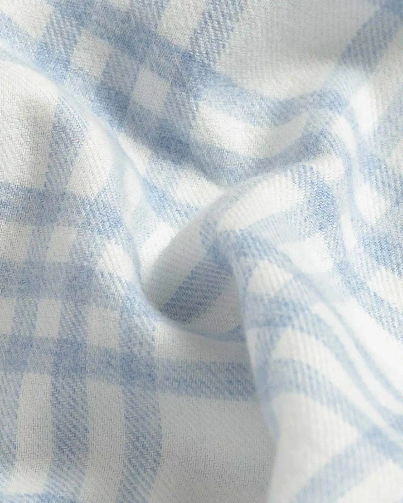 Soft blue check fabric close-up - Ledbury Arcadian brushed cotton with textured warmth