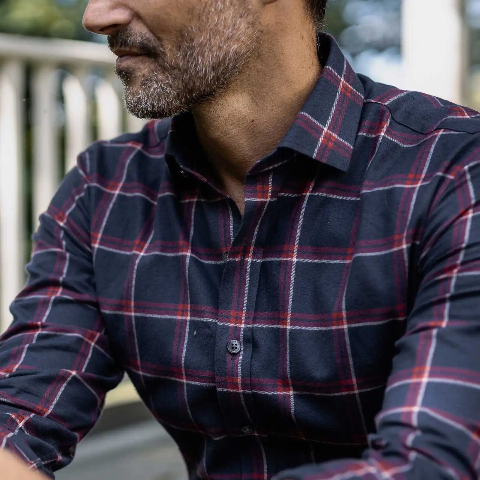 Navy and crimson flannel custom shirt lifestyle - brushed cotton twill casual wear