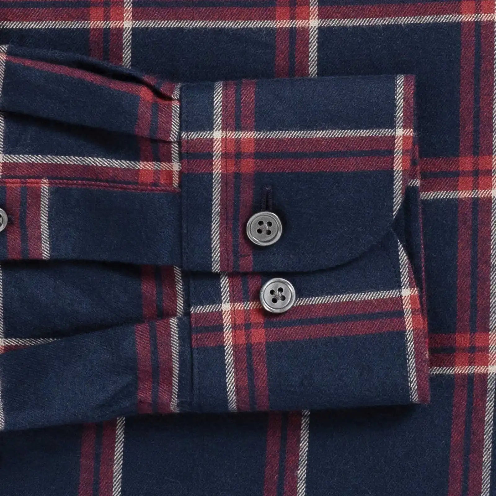 Crimson flannel shirt sleeve and cuff detail - double button barrel cuff