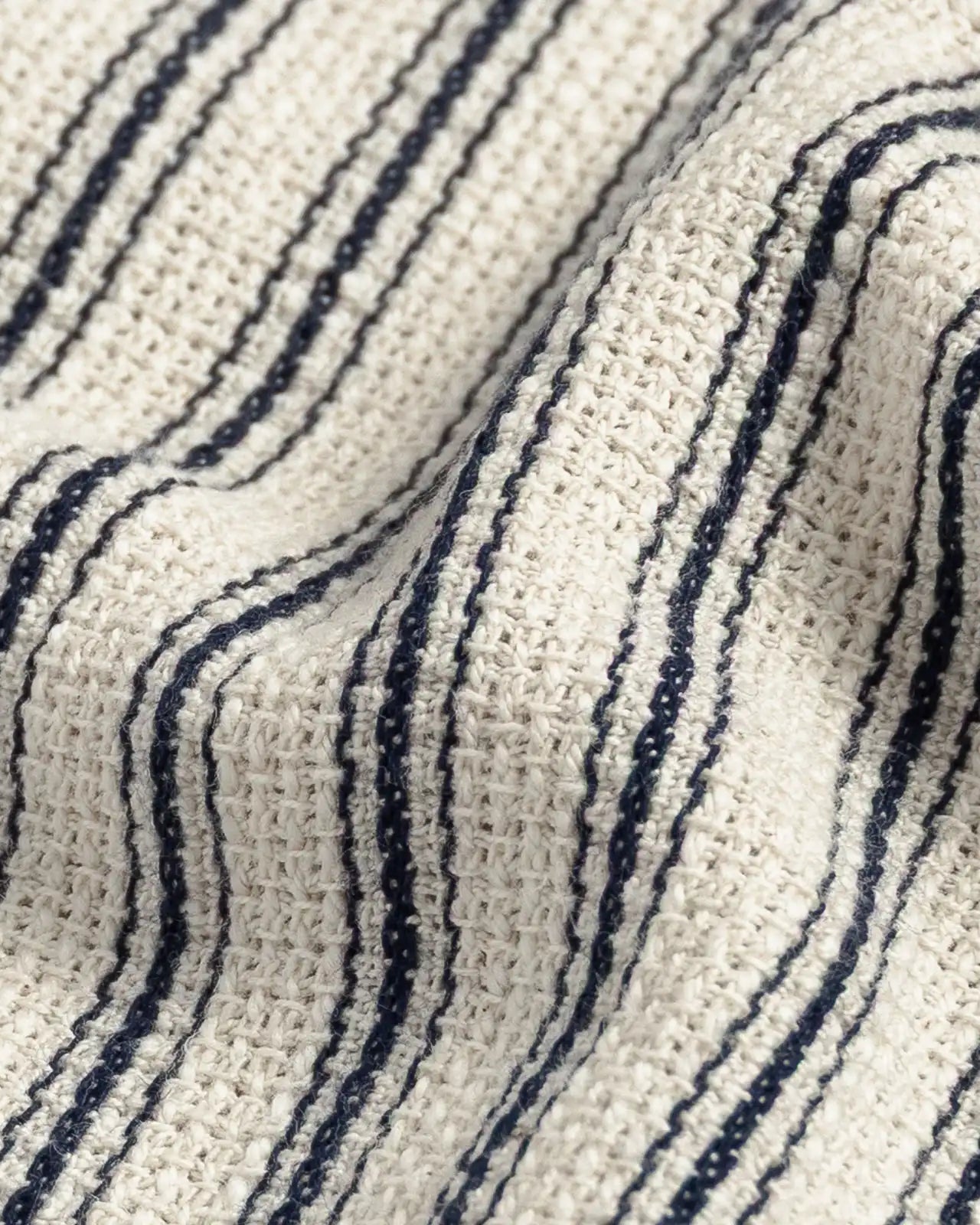 Ledbury Navy Costa Stripe Camp Collar shirt — fabric texture detail