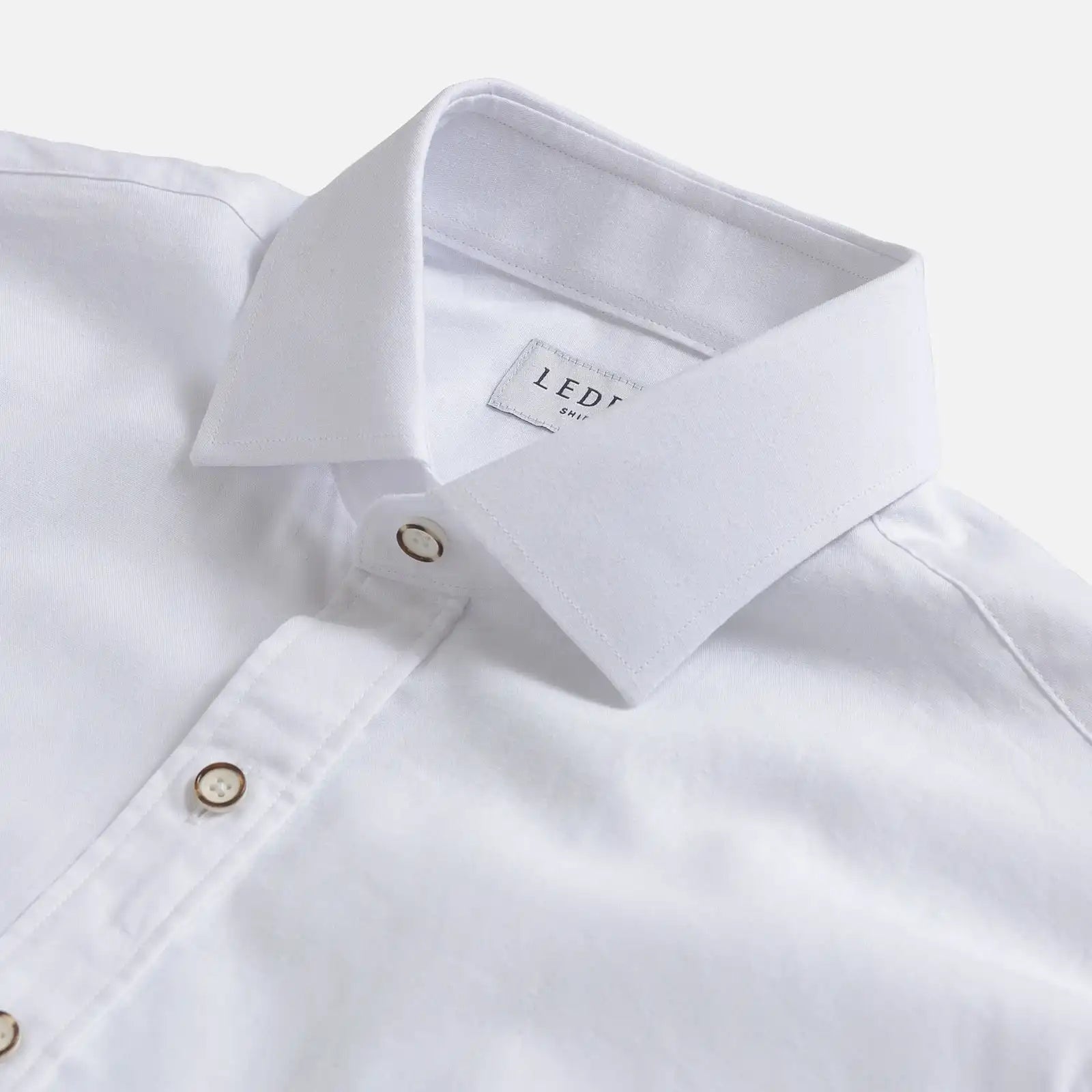 Collar detail of the White Cayman custom shirt | Ledbury