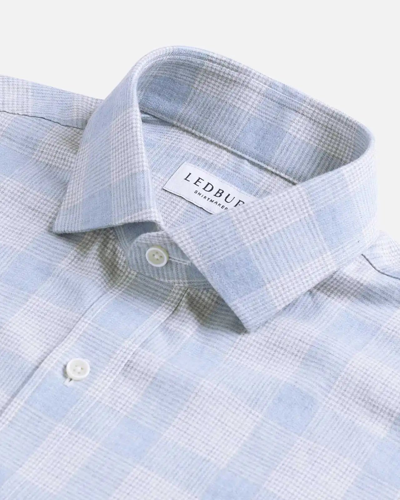 Grey blue Slaton plaid shirt collar detail - refined houndstooth pattern and expert tailoring