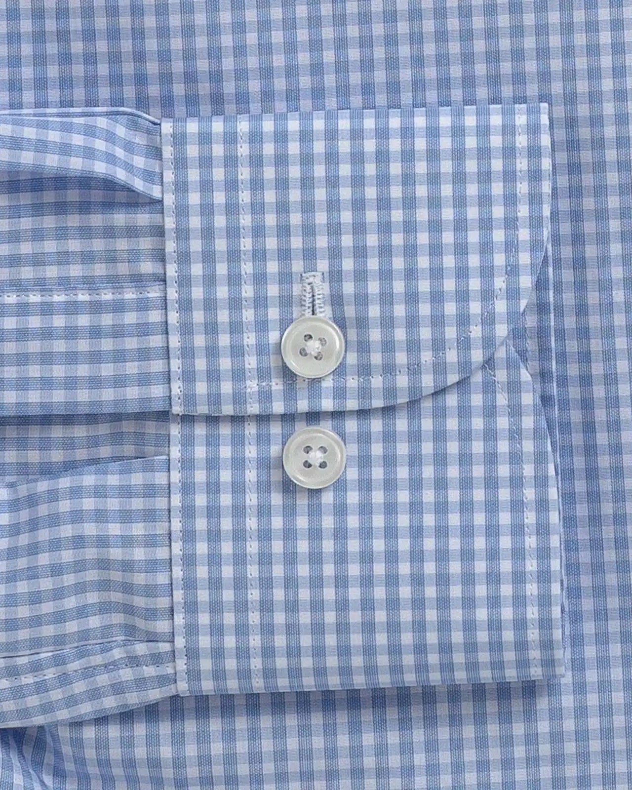 Ledbury Blue Garnaby Gingham Custom Shirt — double button barrel cuff detail on blue gingham poplin