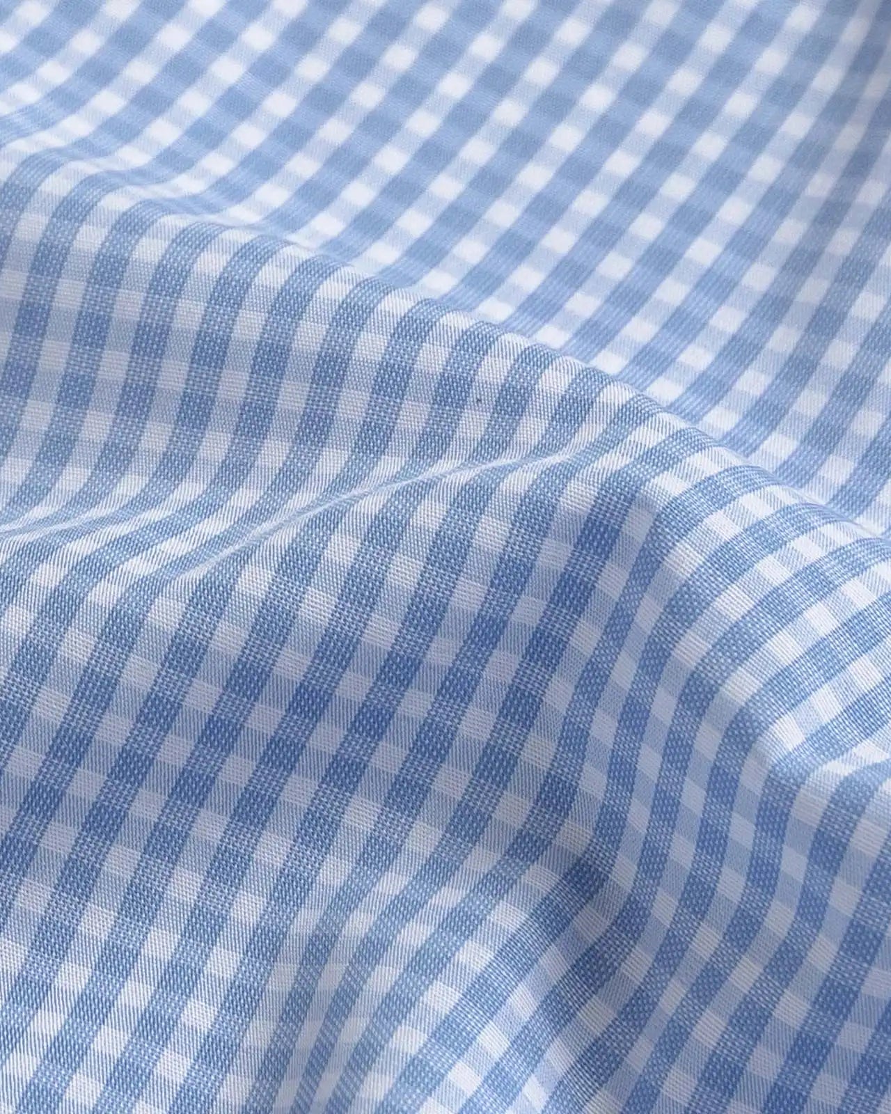 Ledbury Blue Garnaby Gingham shirt fabric — lightweight 100% cotton poplin in a classic blue gingham pattern