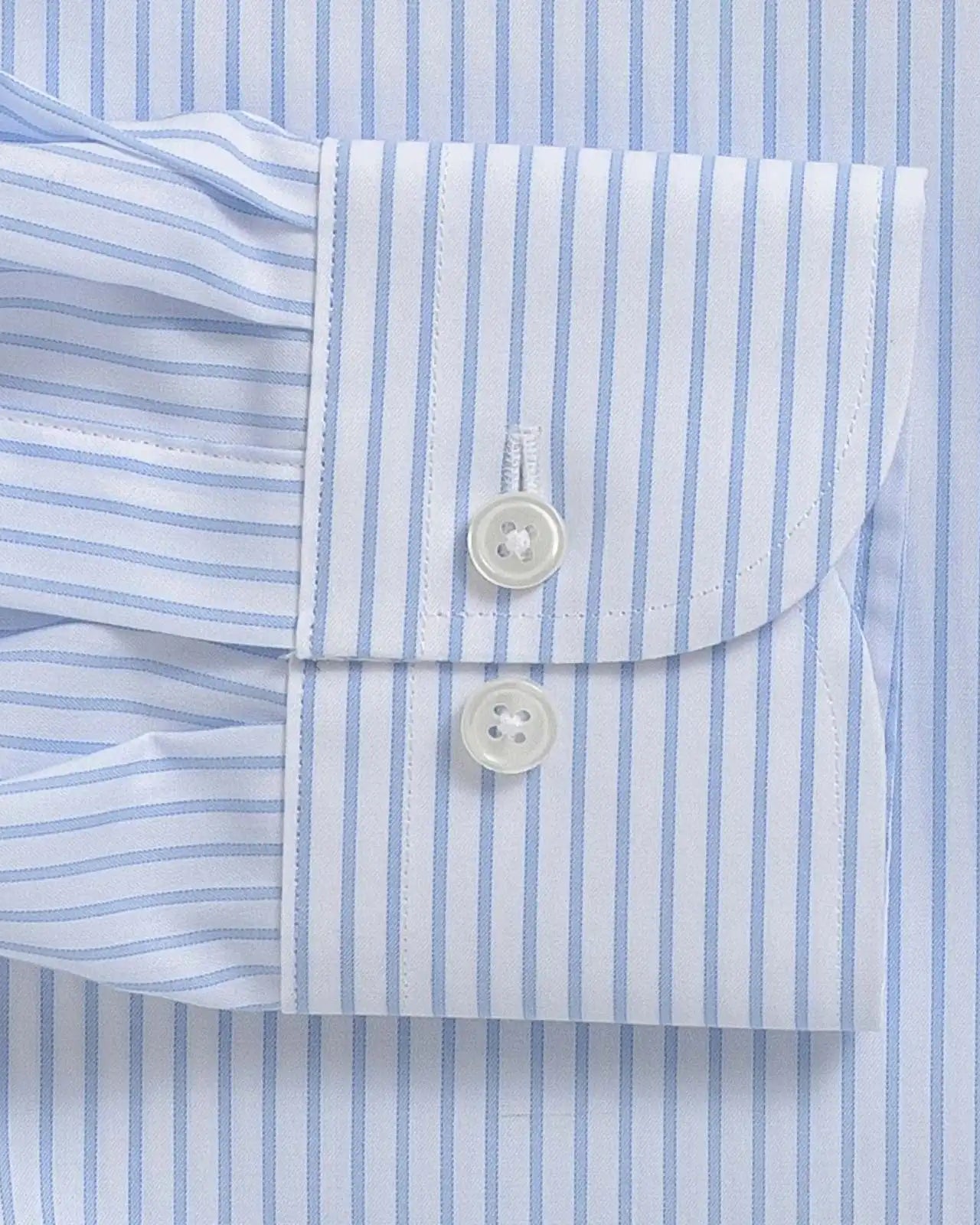 Light blue Tindley Stripe custom shirt - double button barrel sleeve close-up