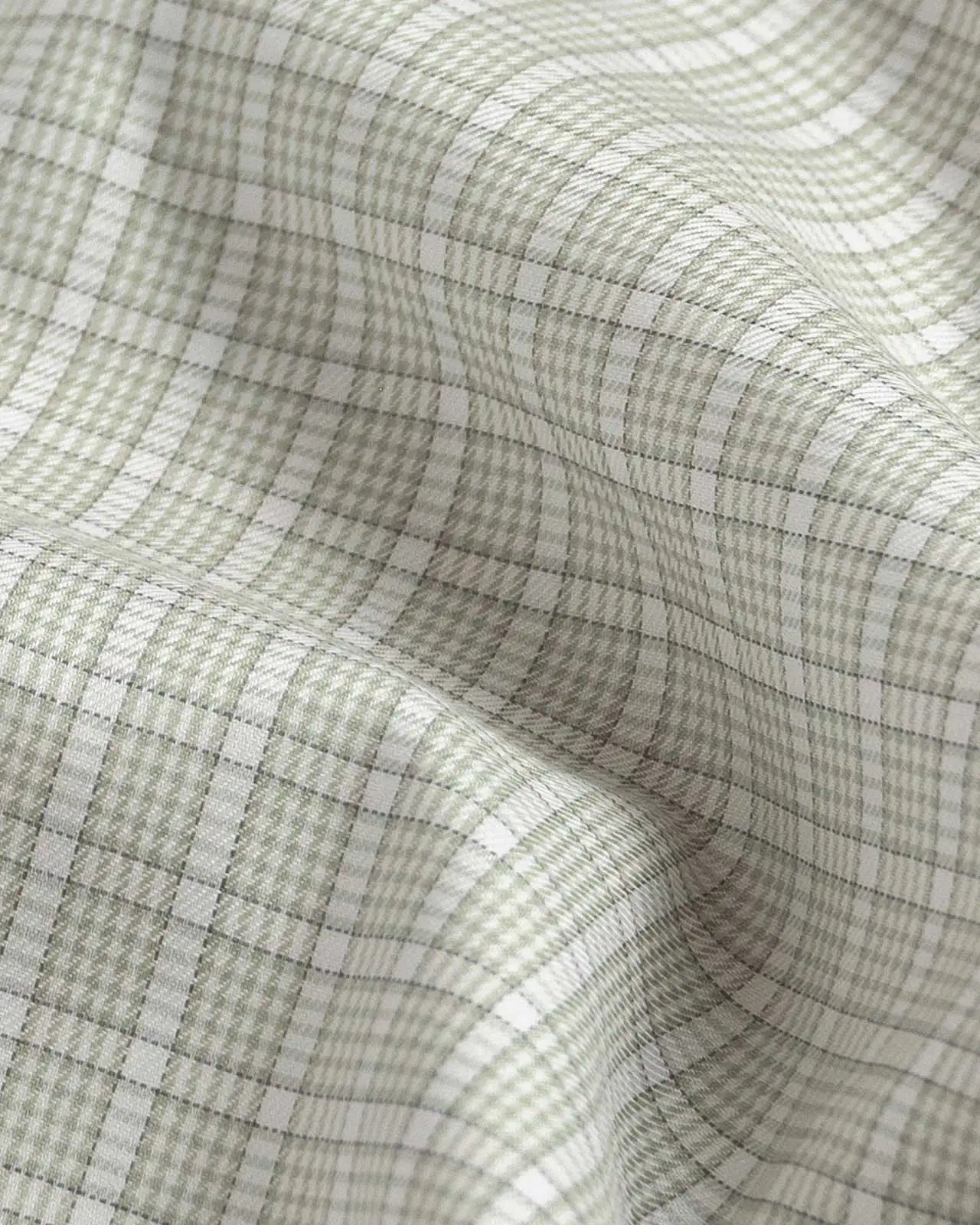 Light sage cotton lyocell twill check fabric detail - Ledbury Baldwick Check dress shirt