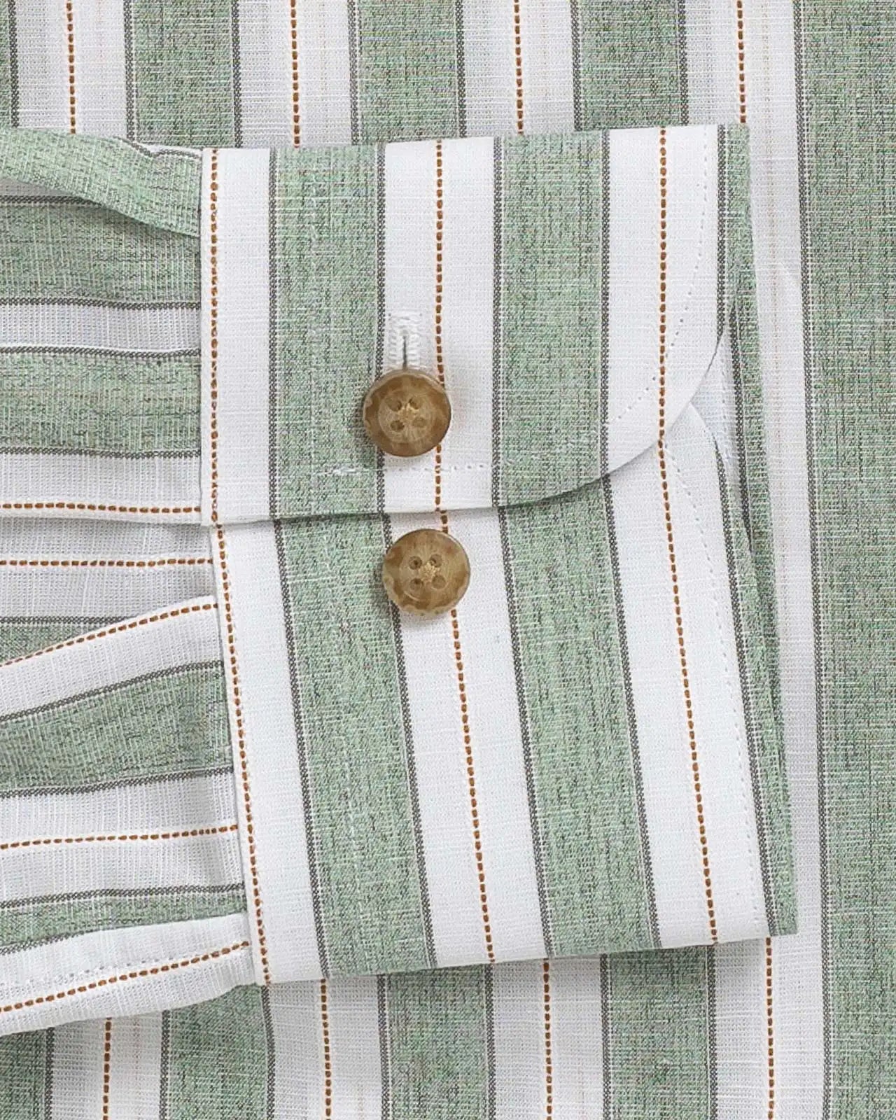 Olive Morey Cotton Linen Stripe custom shirt - sleeve and cuff close-up