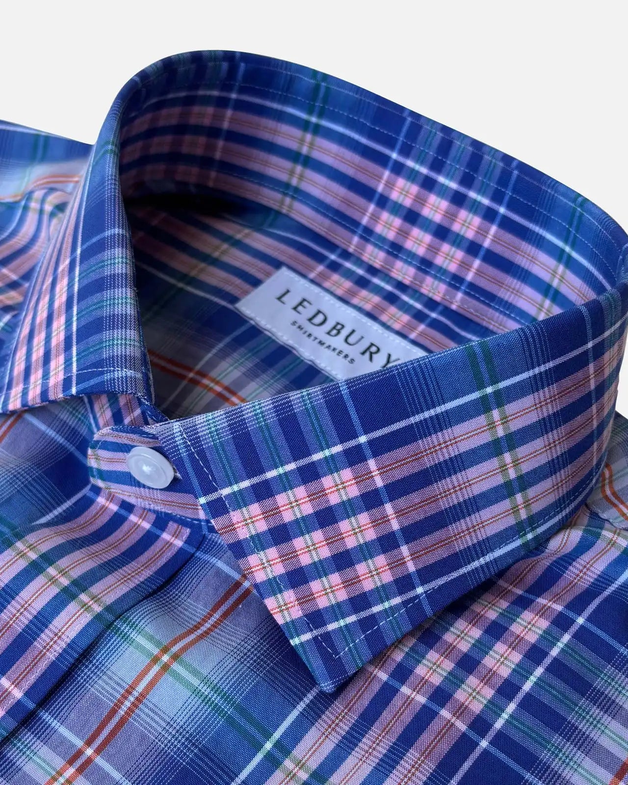Blueberry Milo Plaid shirt collar detail - semi spread quint collar close-up
