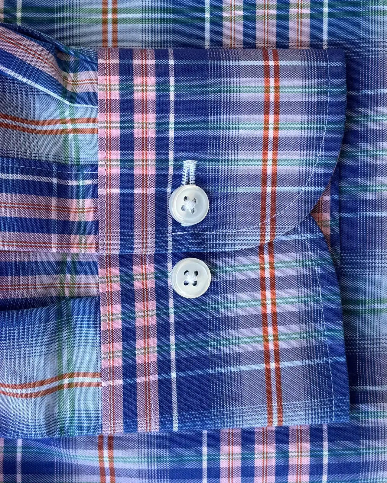 Blueberry Milo Plaid custom shirt - sleeve and double button barrel cuff close-up