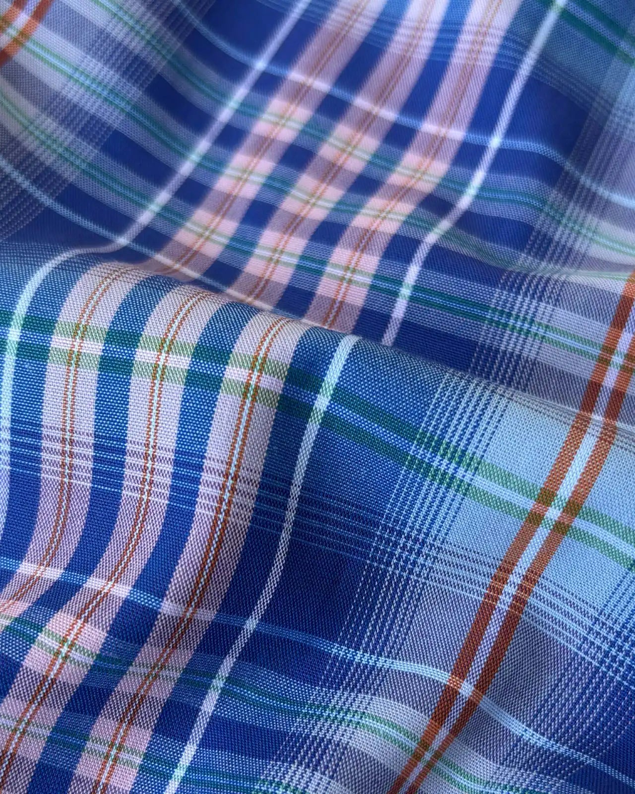 Blueberry 100% cotton poplin plaid fabric detail - Ledbury Milo Plaid shirt