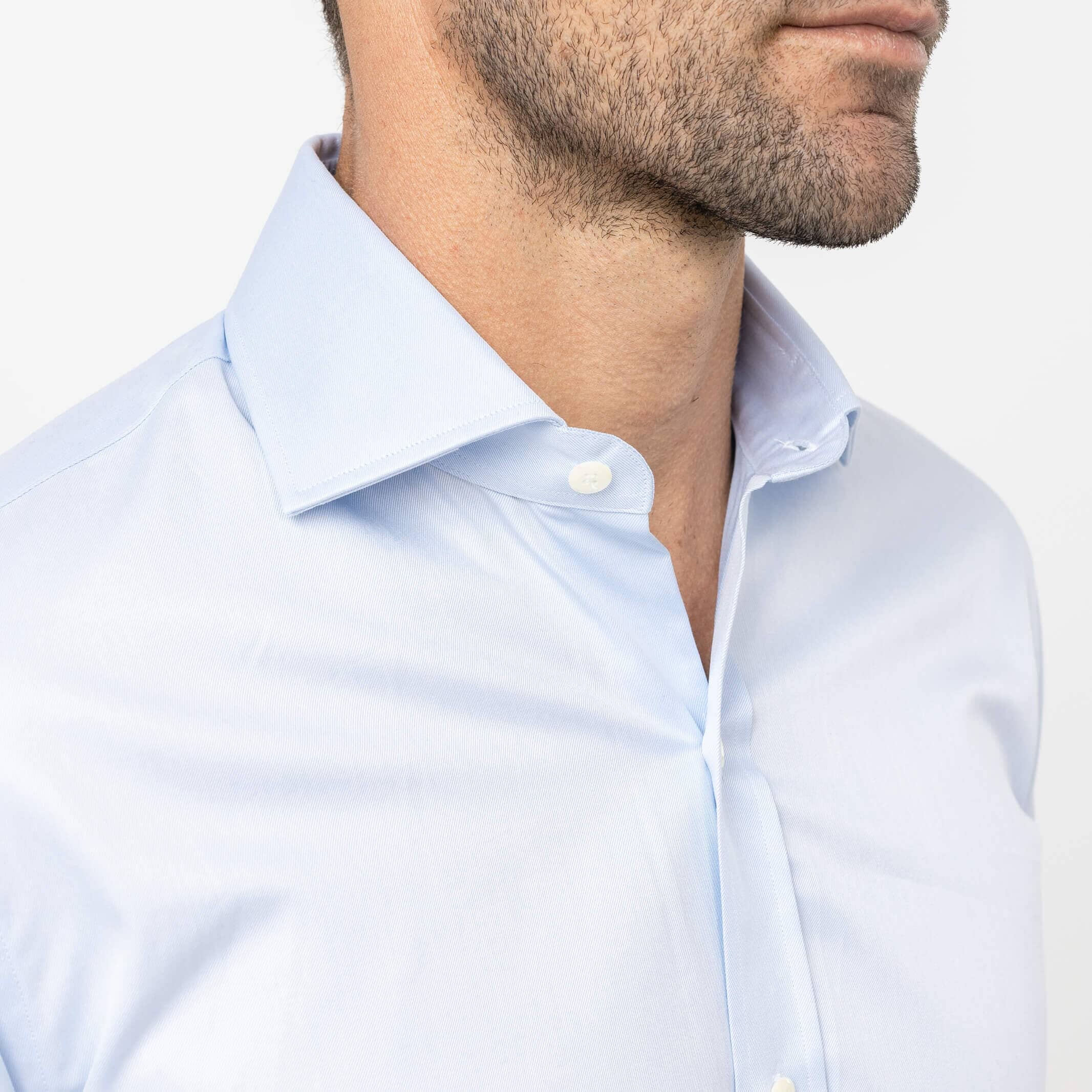 Blue dress shirt collar detail - mid-spread collar fine twill shirt