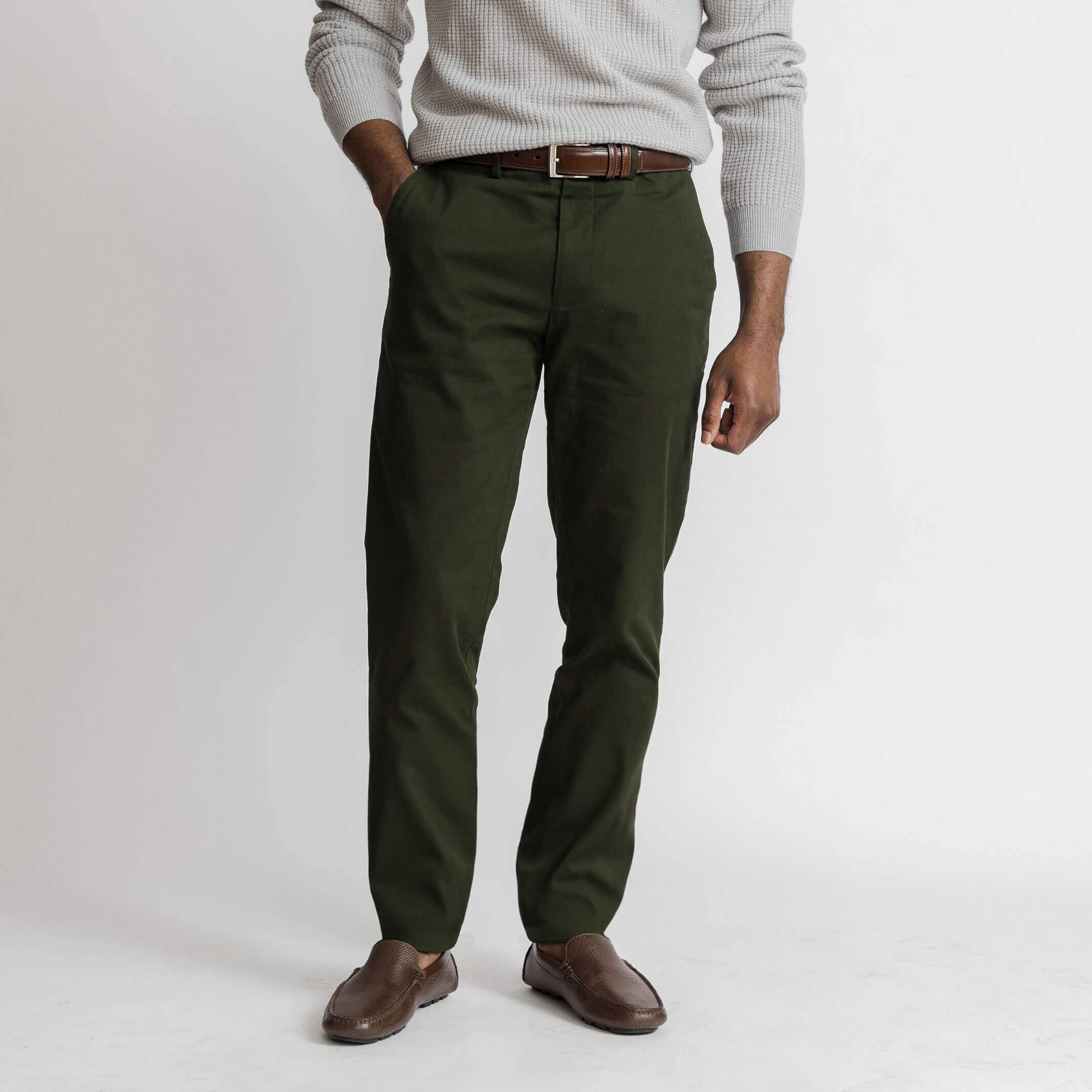 Forest green chino pants men's Richmond fit - cotton twill custom pant