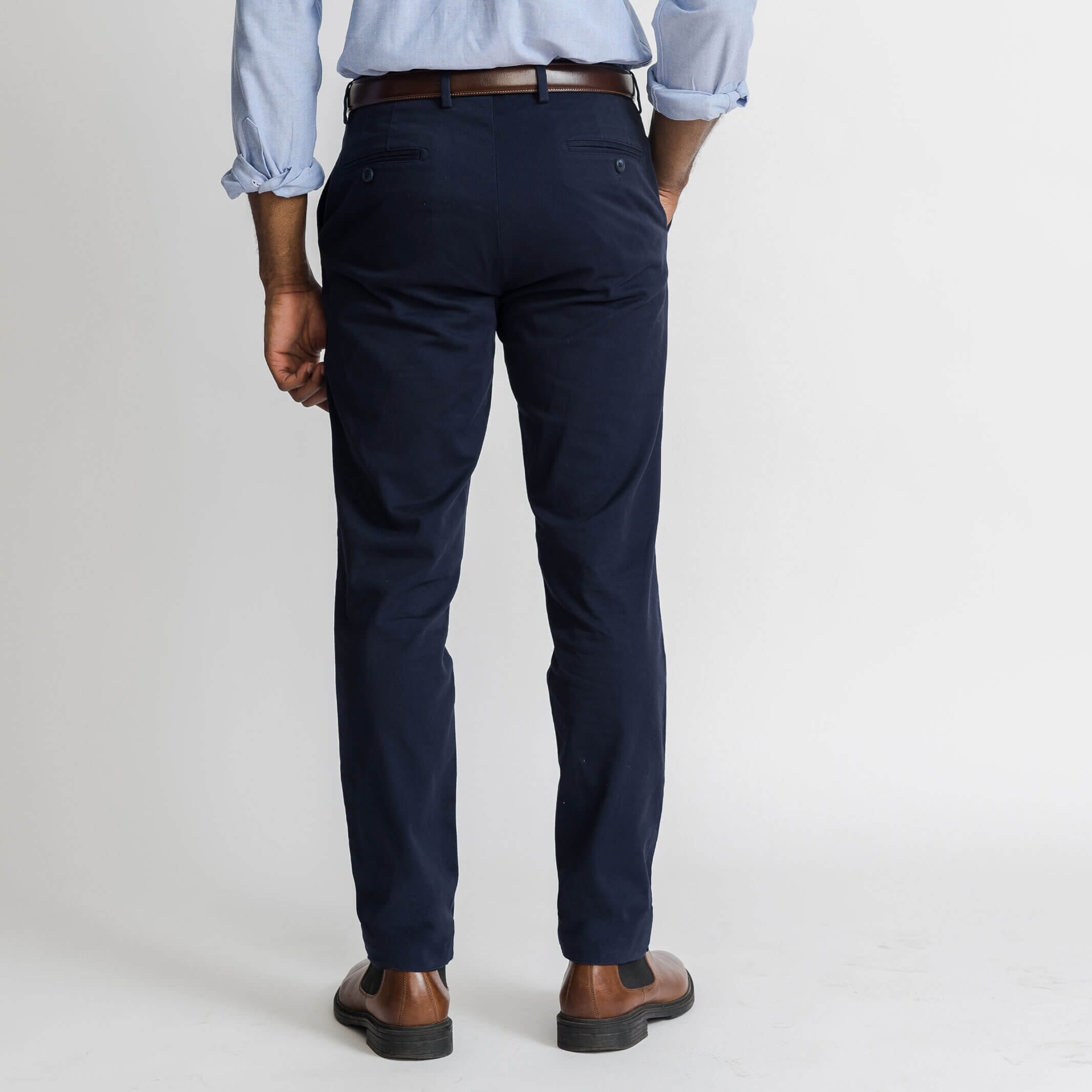 Men's navy chino pants close-up - Richmond fit tailored style