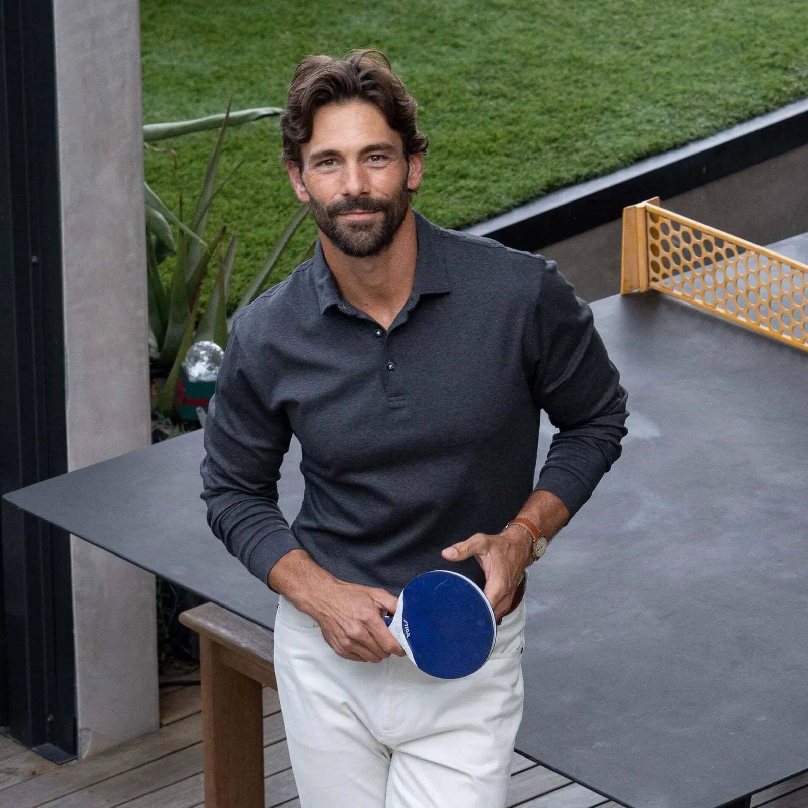The Charcoal Heather Arlon Knit Long Sleeve Custom Polo Custom Polo- Ledbury