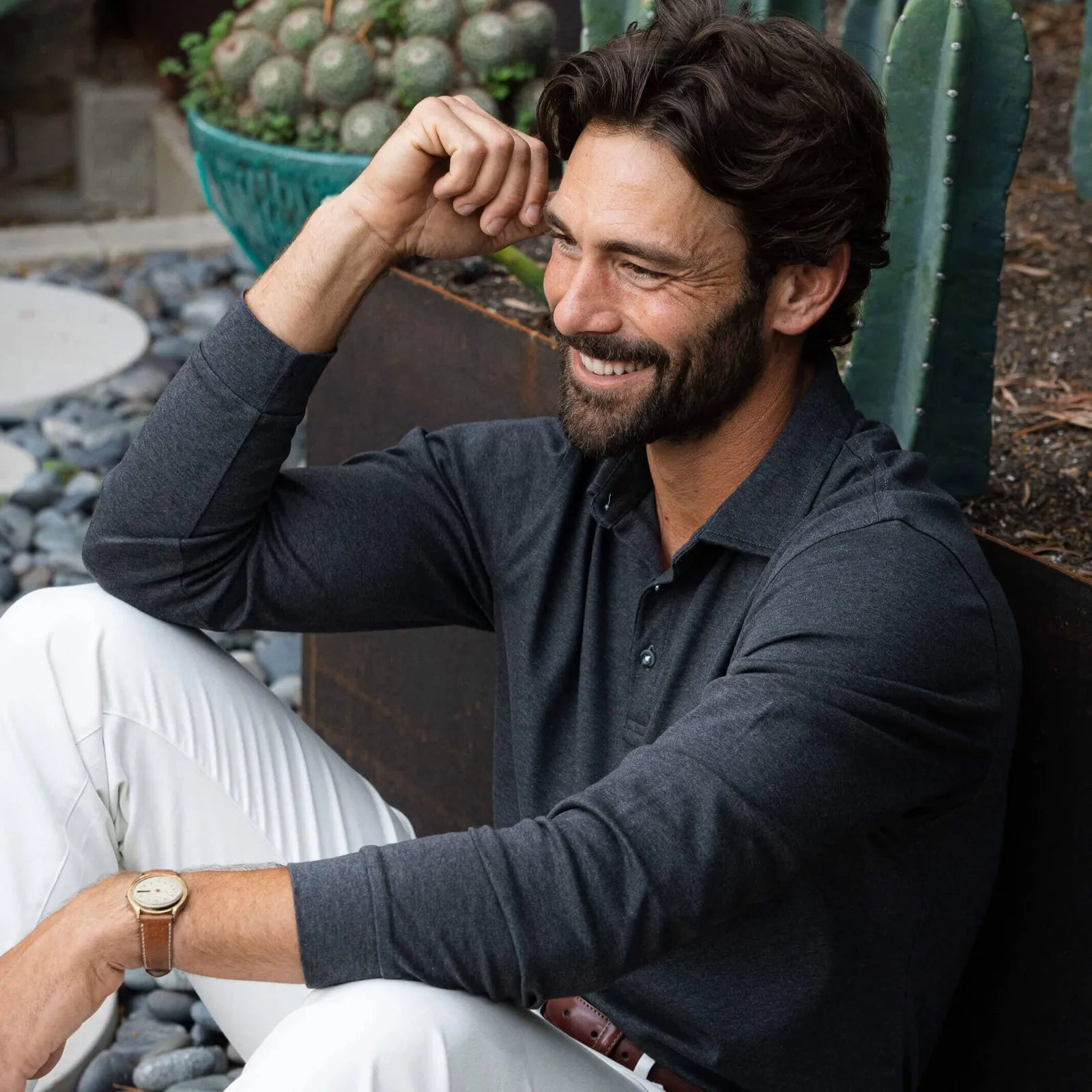 The Charcoal Heather Arlon Knit Long Sleeve Custom Polo Custom Polo- Ledbury