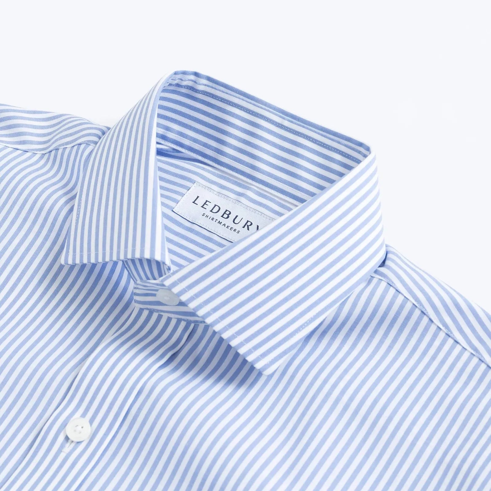 Blue and white striped dress shirt collar detail - classic pattern