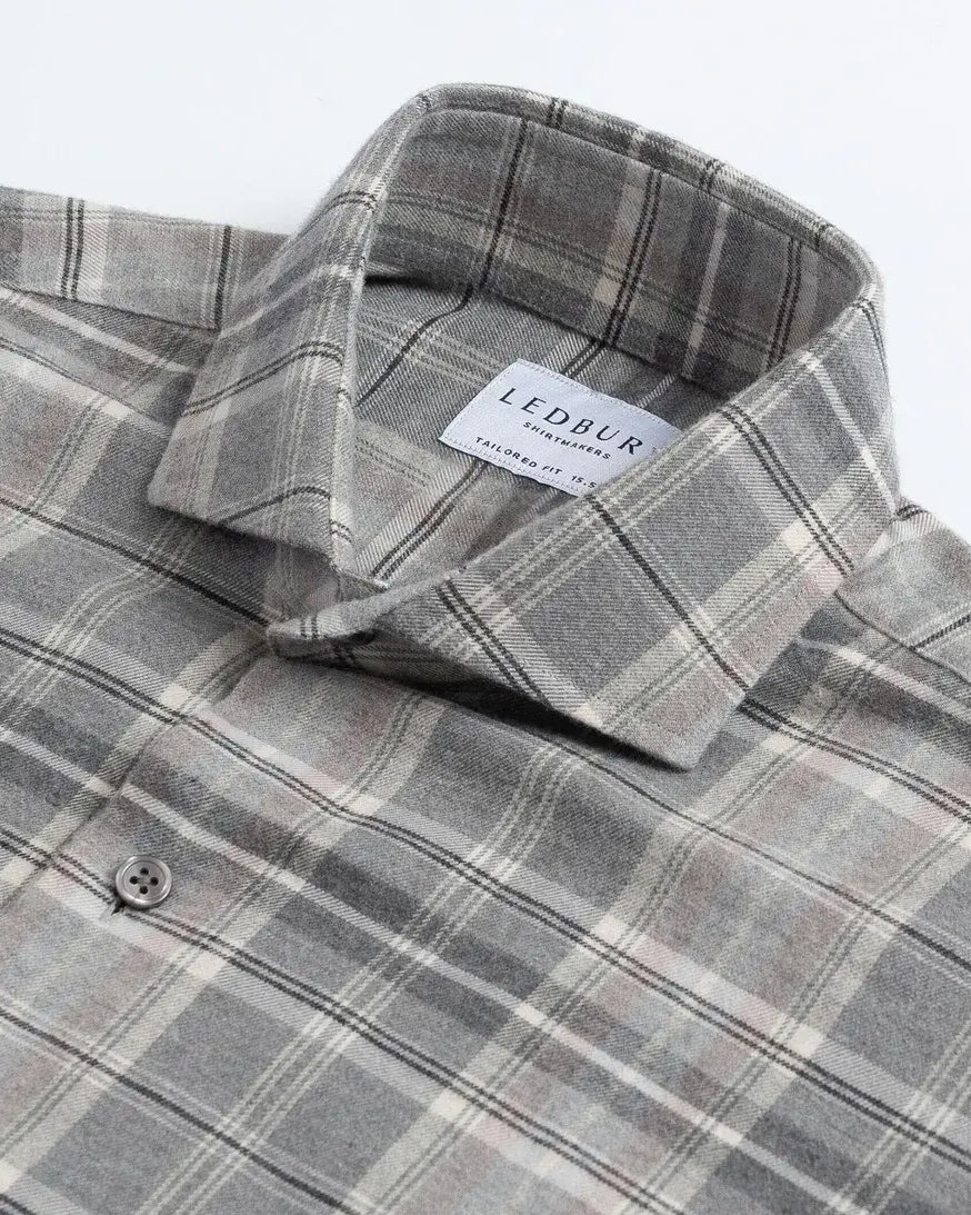 Callisto Plaid shirt short spread Alden collar detail - light grey with rose and blue accents