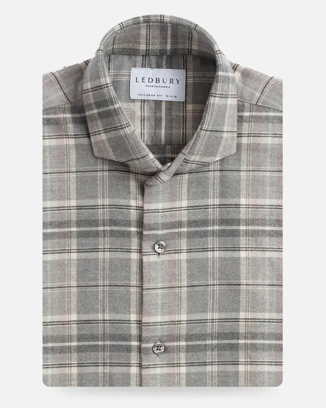 Light Grey Callisto Plaid custom shirt in brushed cotton flannel - front view