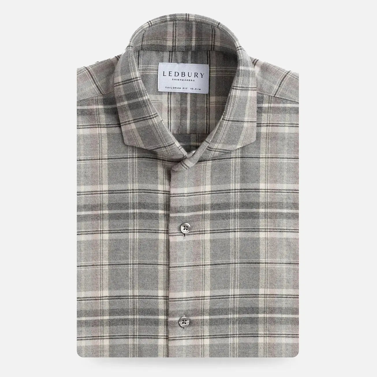 Light Grey Callisto Plaid custom shirt in brushed cotton flannel - front view