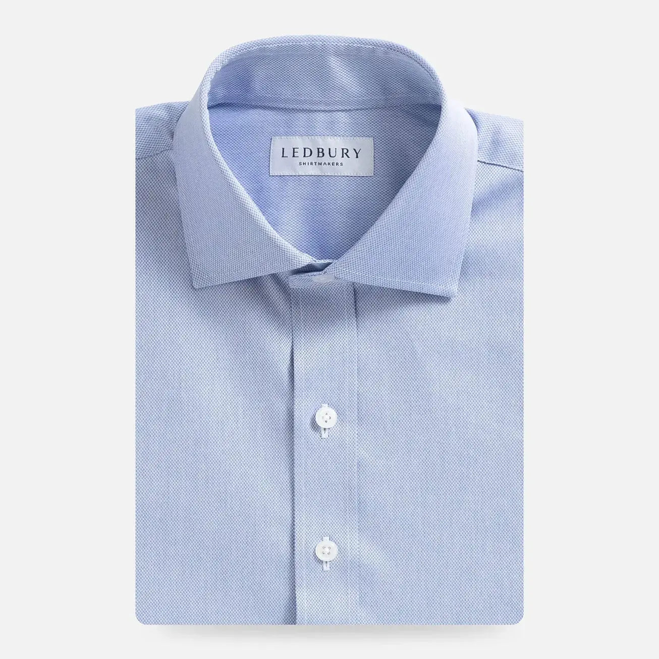 Blue Monti Sinclair dobby dress shirt front view - Italian-woven custom shirt