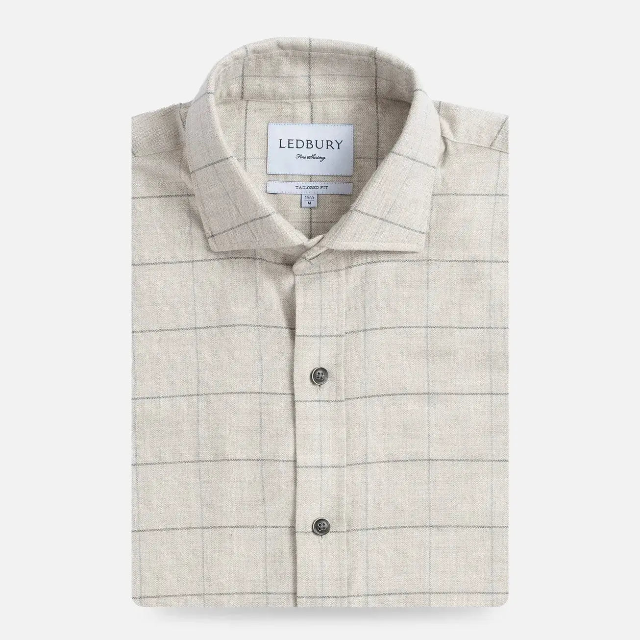 Man wearing Oatmeal Gossett Flannel custom shirt - Portuguese herringbone lifestyle photo