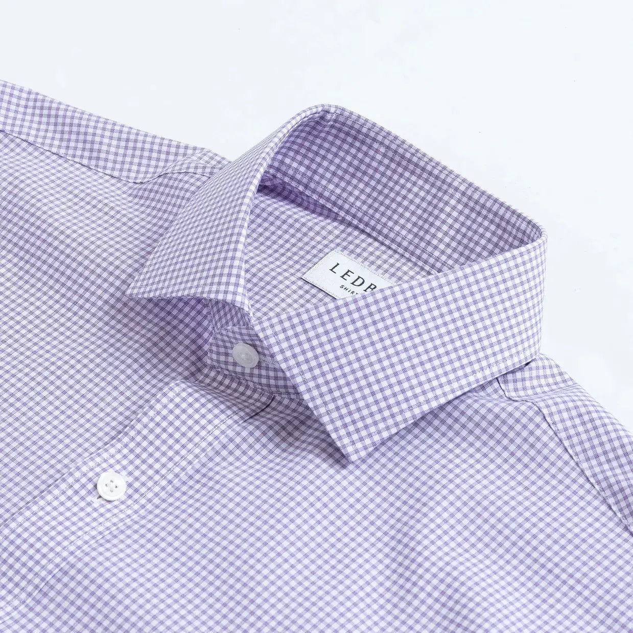 Purple dress shirt collar with gingham check - Kent micro-twill detail