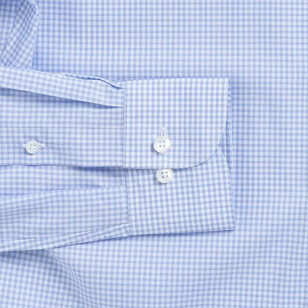 Gingham check shirt sleeve and cuff - blue Kent micro-twill