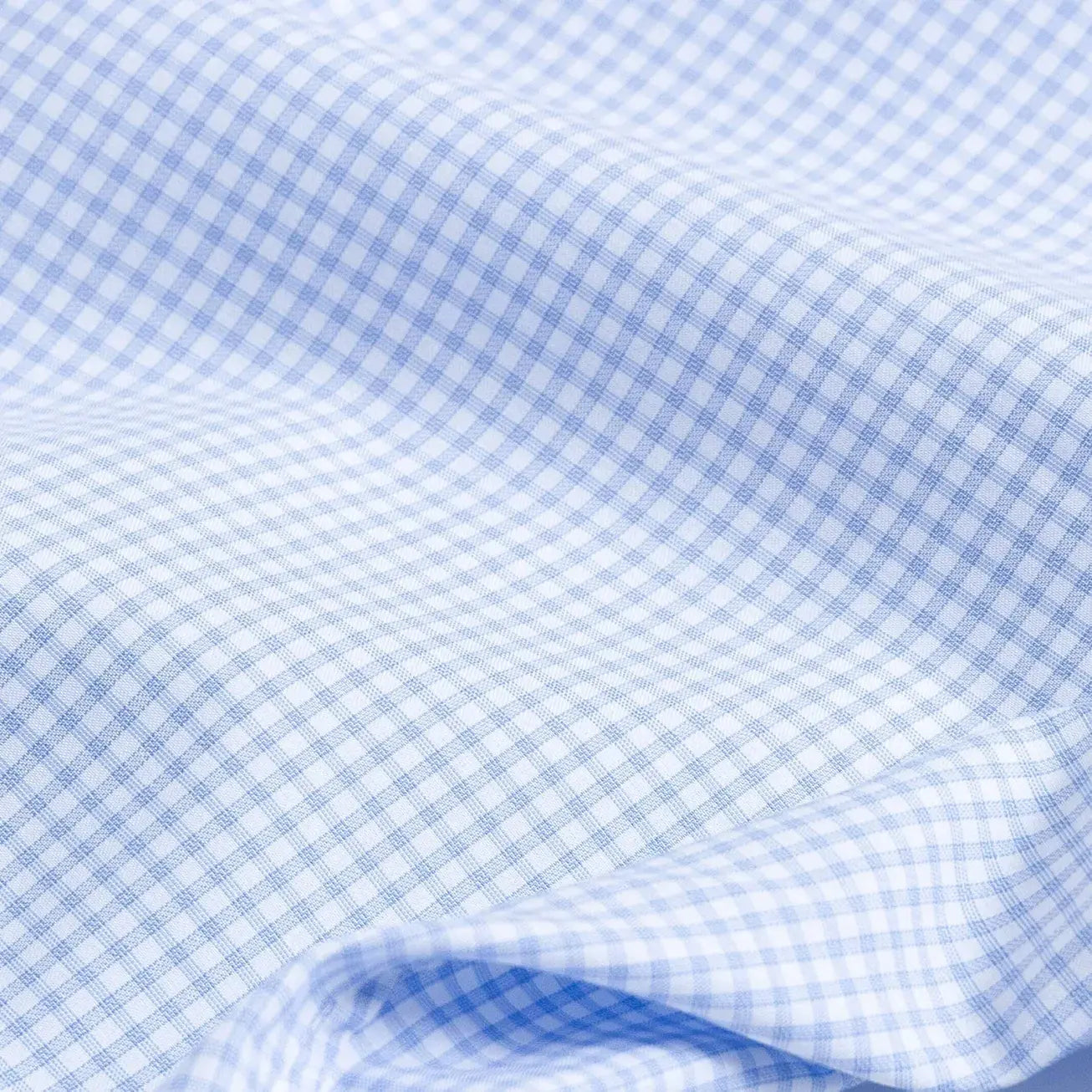 Kent micro-twill fabric close-up - blue gingham check pattern texture