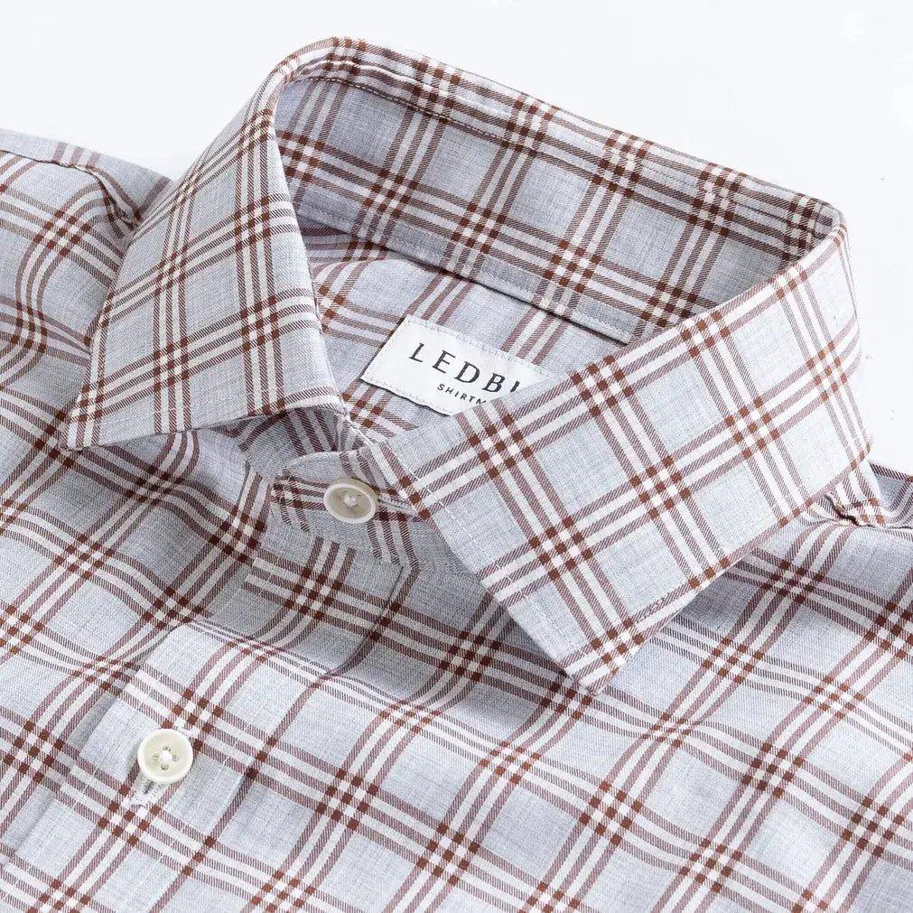 Rustic brown Arnett plaid collar detail - semi-spread Quint collar
