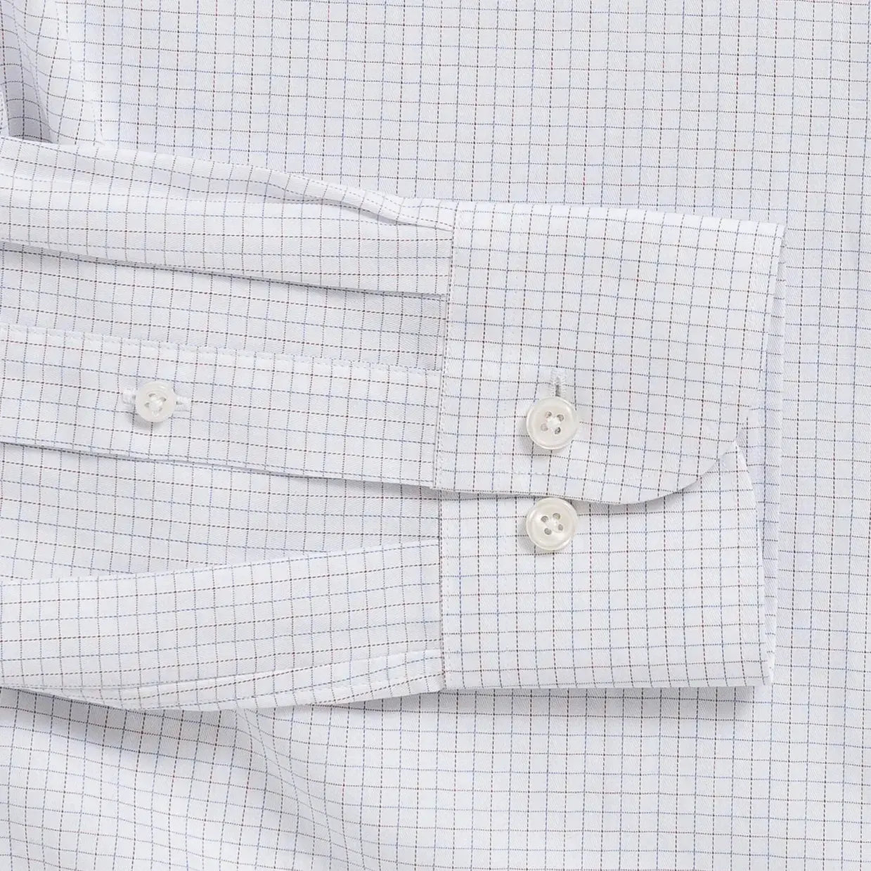 Custom dress shirt cuff and sleeve detail - brick red check