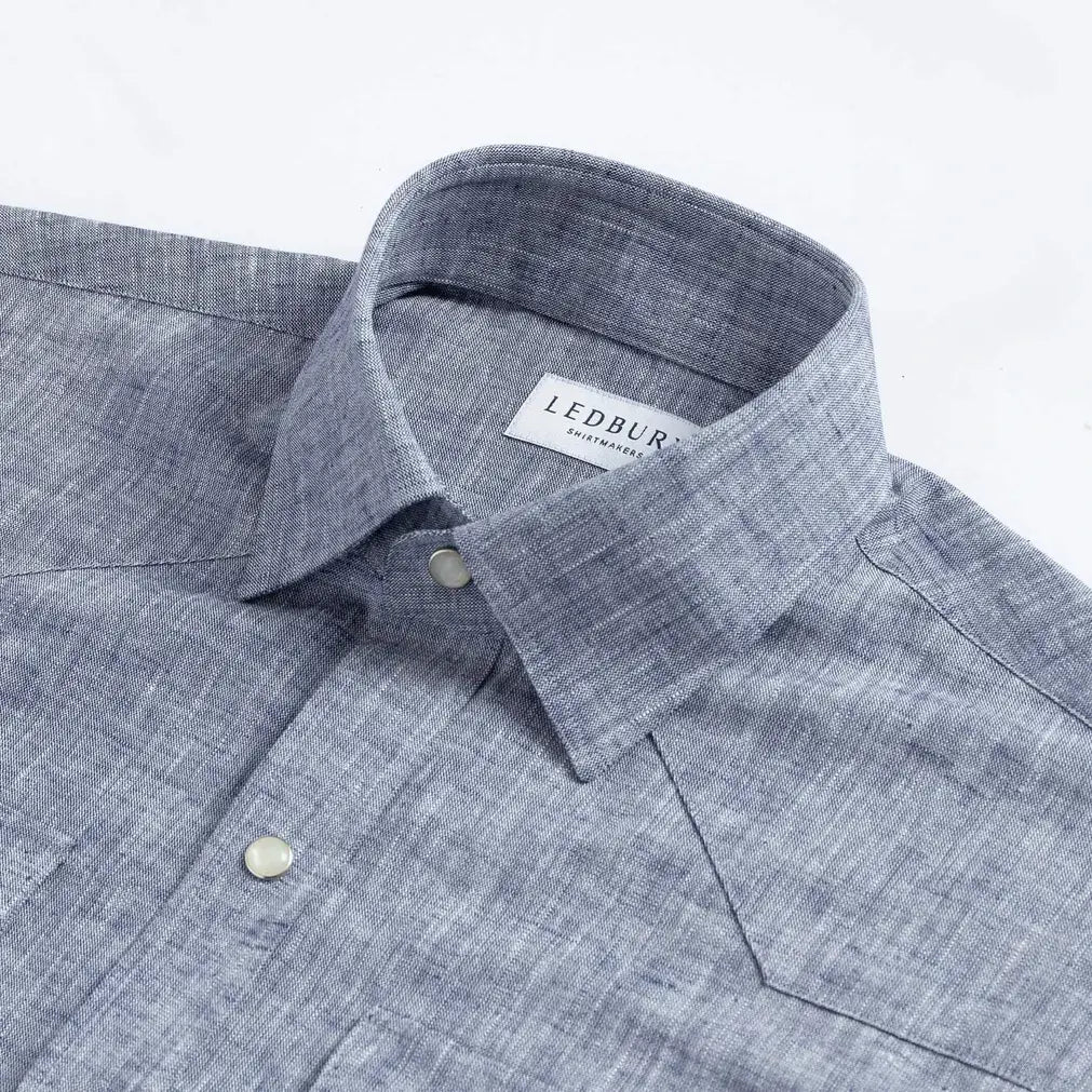 Navy blue Sandoval western shirt pointed yoke and collar detail - Ledbury custom western shirt construction