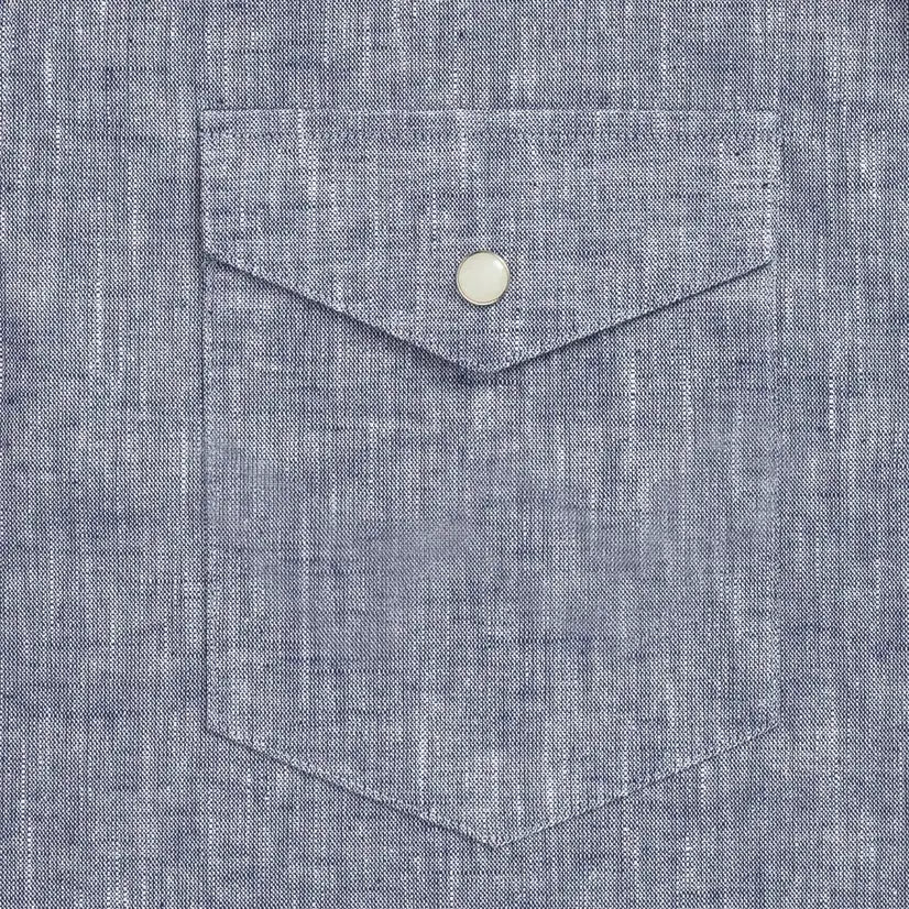 Navy blue Sandoval western shirt chest pocket with pearl snap - Ledbury western shirt detail