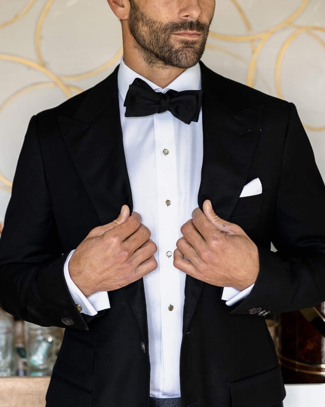Man wearing white tuxedo shirt - non-iron formal dress shirt for events