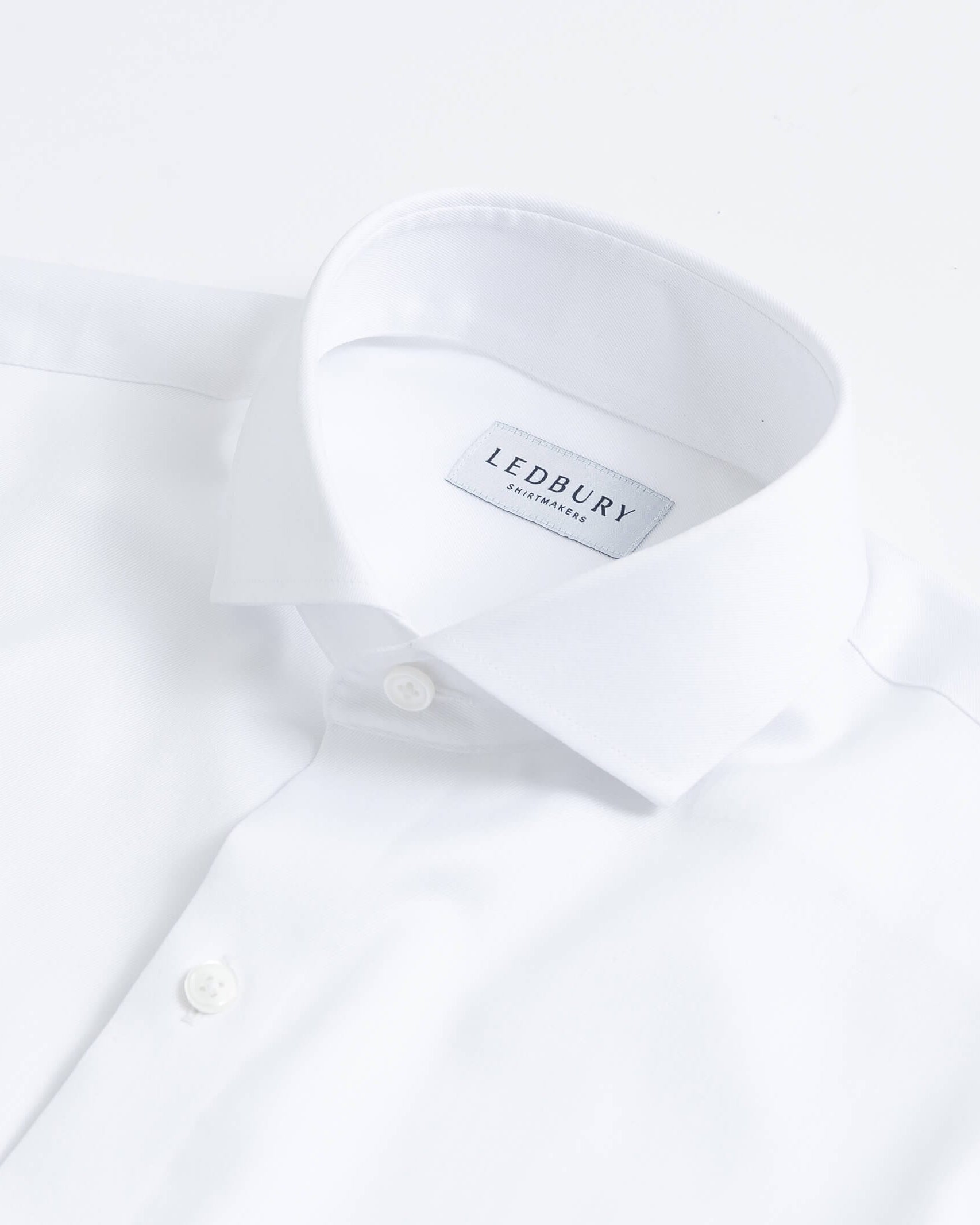 White tuxedo shirt collar detail - removable band non-iron formal shirt