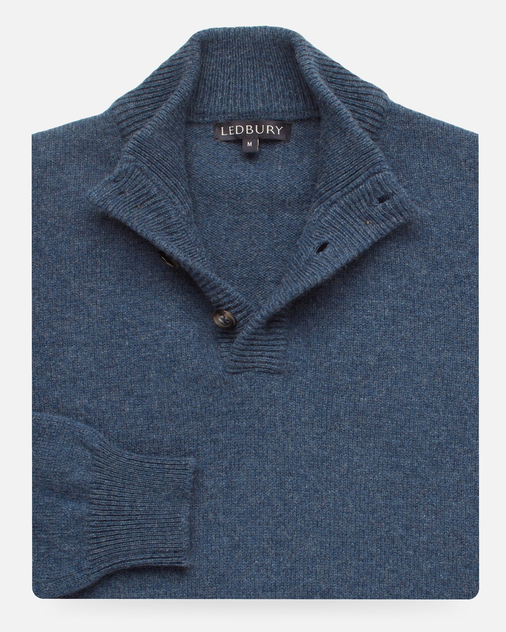 Blue Heather Brewer Mock Neck Sweater laid flat