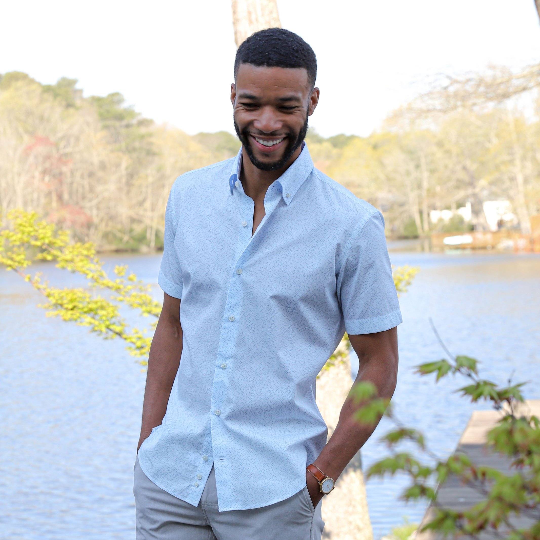 The White Short Sleeve Buchard Print Casual Shirt Short Sleeve- Ledbury
